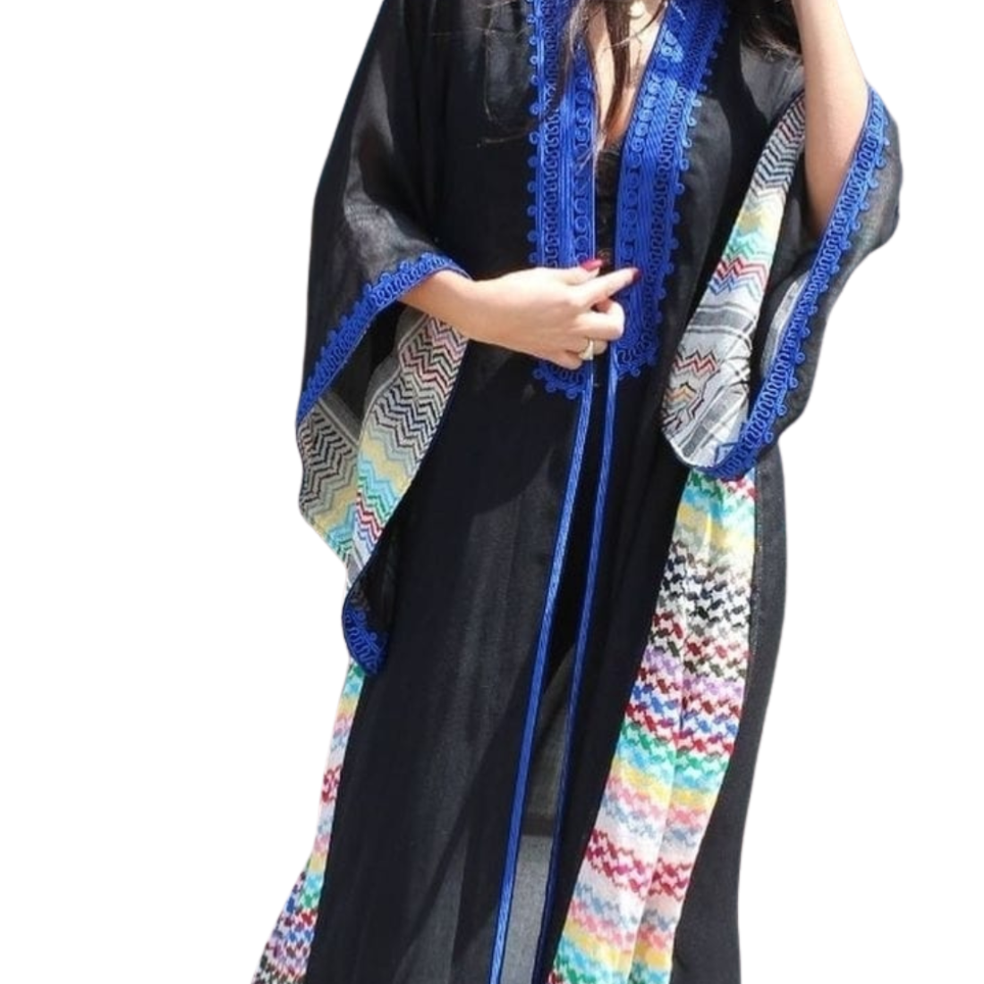 Black Hand Embroidered Abaya with Blue Line