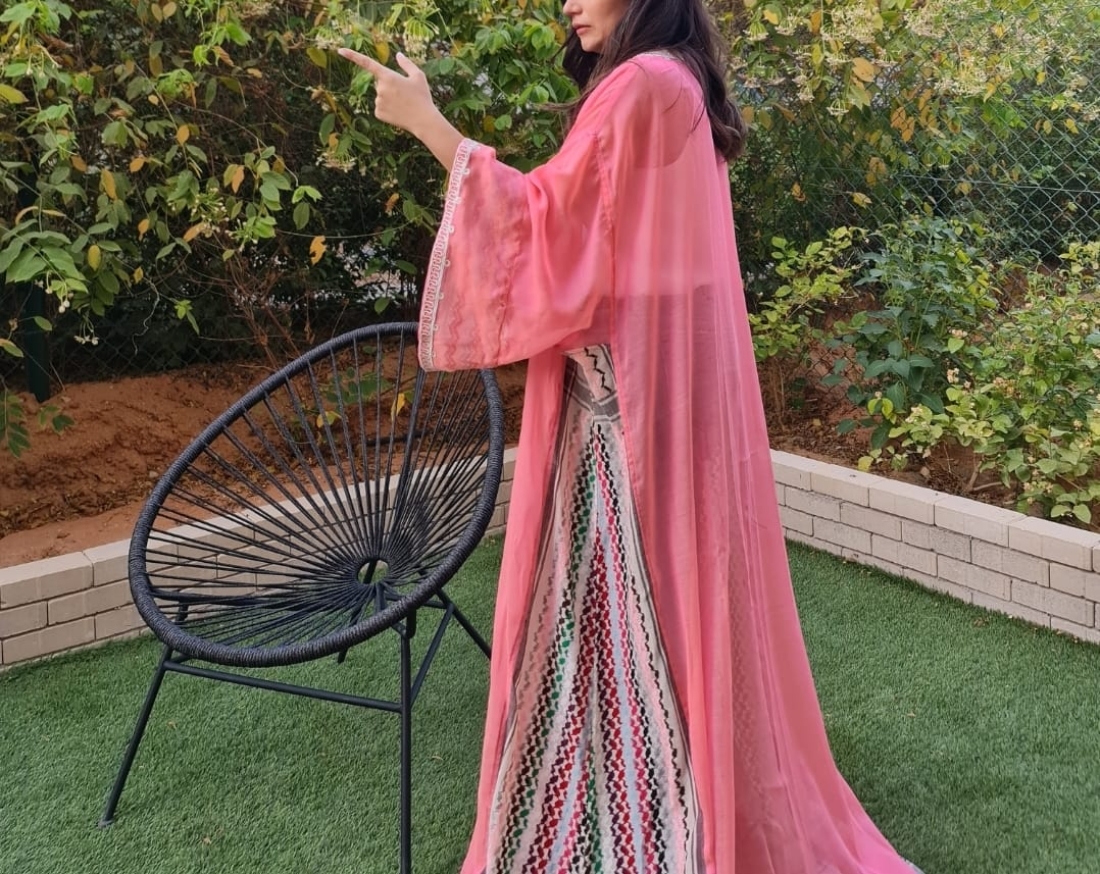 Elegant Linen Hand Embroidered koufie Abaya 