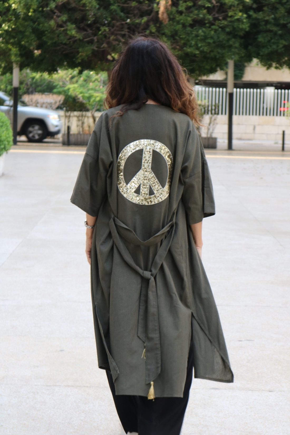 Peace and Love Olive Green Linen Kaftan