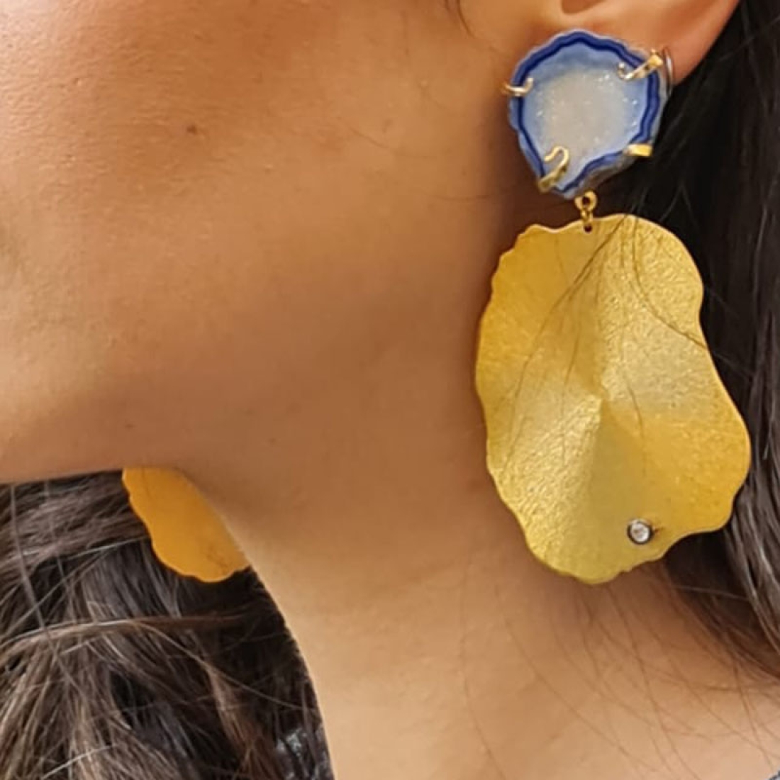 Blue Agate Pyrite earring