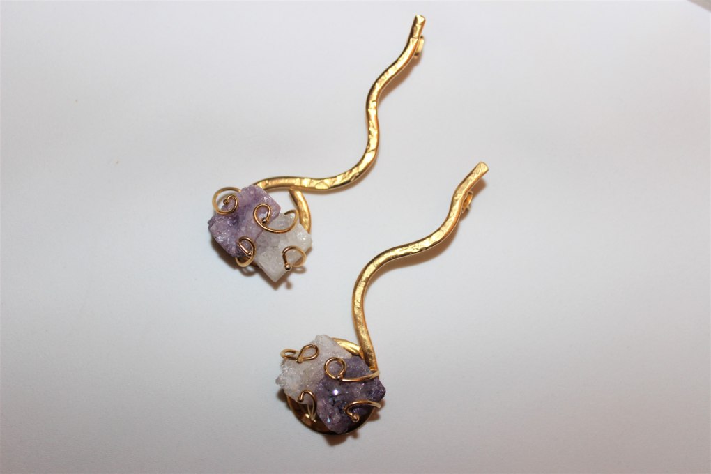 Candy Pop Mini's Gold-Plated Handmade with Rare Signature Druzy Purple Gemstones  Earrings