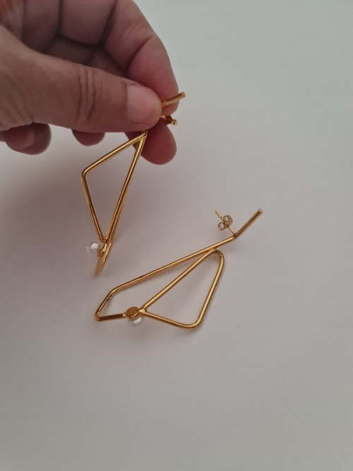 Geo Pearl Handmade Gold-Plated Pierced Earrings