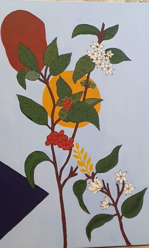 Jasmines & Coffee Beans Painting