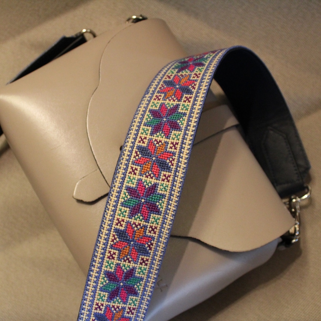 Blue Hand embroidered bag strap 