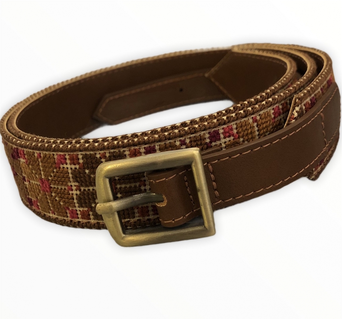 Floral Hand Embroidered leather finish belt 