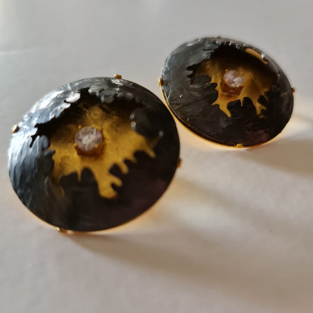 Eye of Zircon Handmade Gold-Plated Earrings