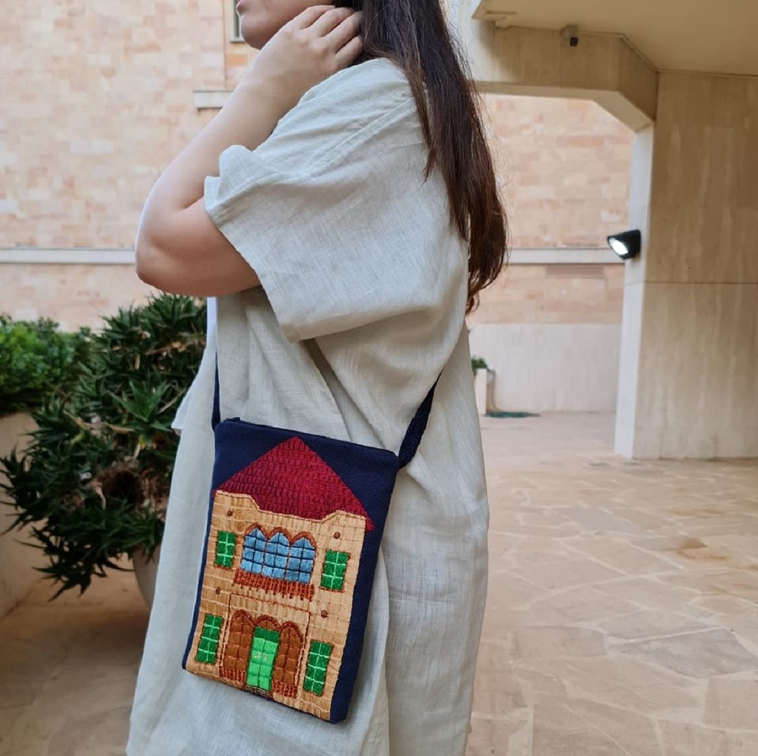 Beit Lebanese House Linen Hand embroidered side bag 