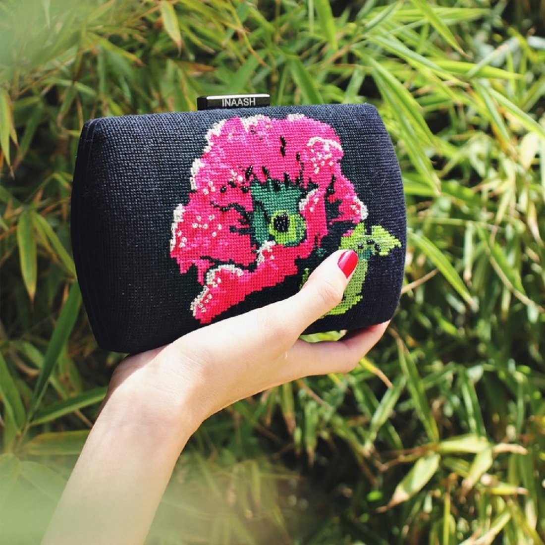 Palestinian Poppy Embroidered Clutch