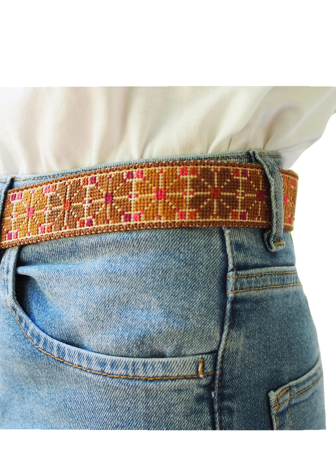 Floral Hand Embroidered leather finish belt 