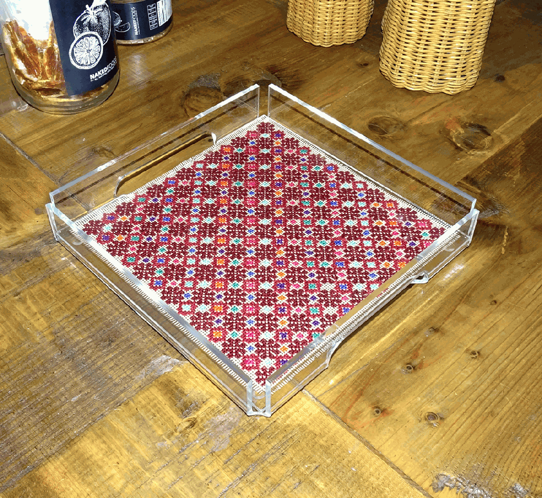 Plexi square small Tray w/ Hand-Embroidered Insert 