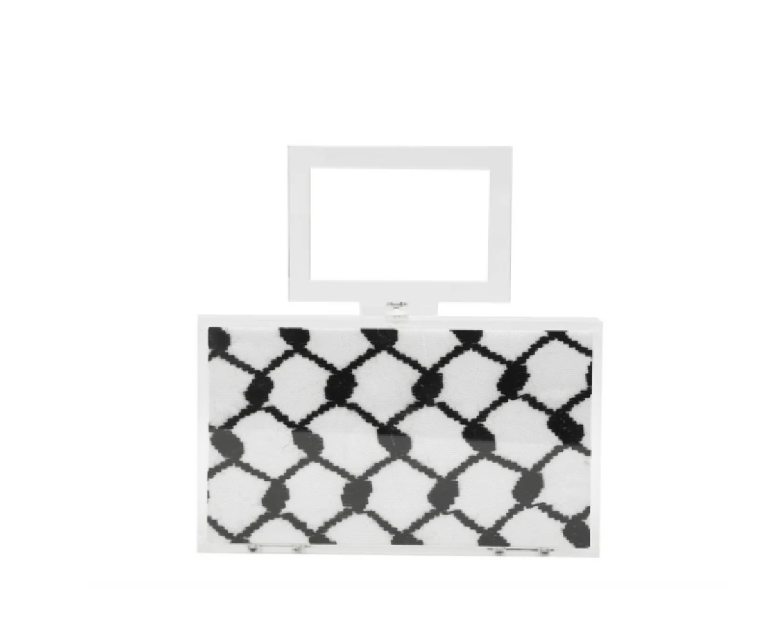 Handmade Plexiglass Rectangular B&W Keffiyeh Mini Clutch Bag