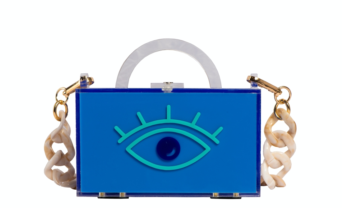 Blue Eye Plexi Modern Clutch  Bag with Handle and Chain