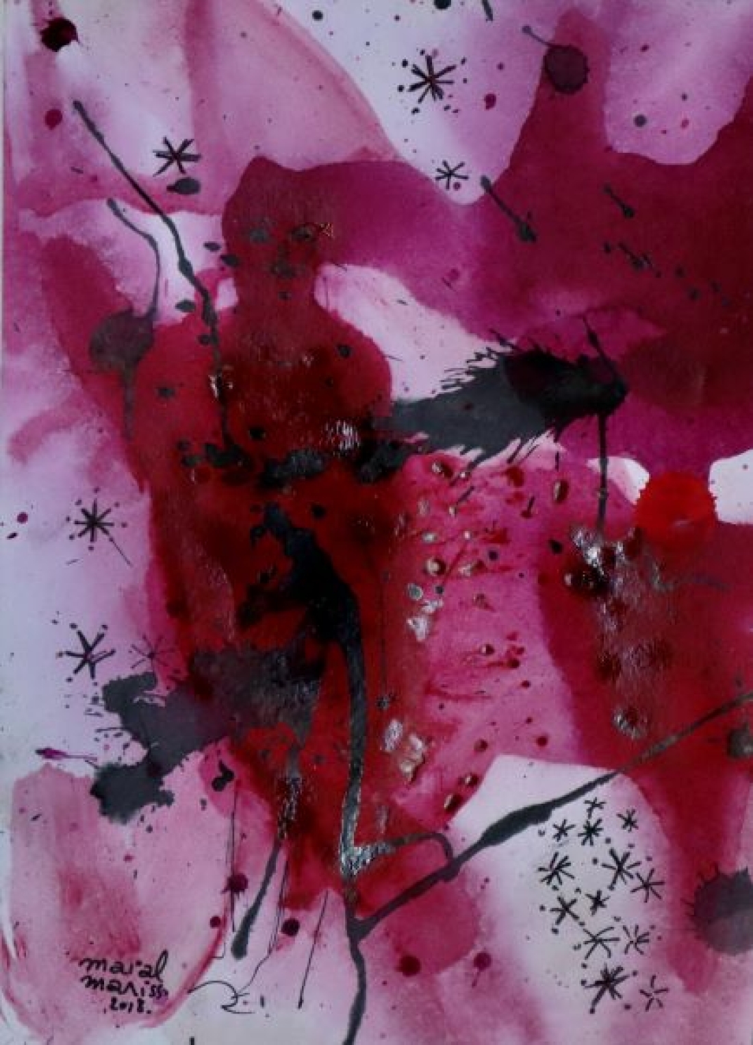 Passion Mixed Media Painting in shades of red 