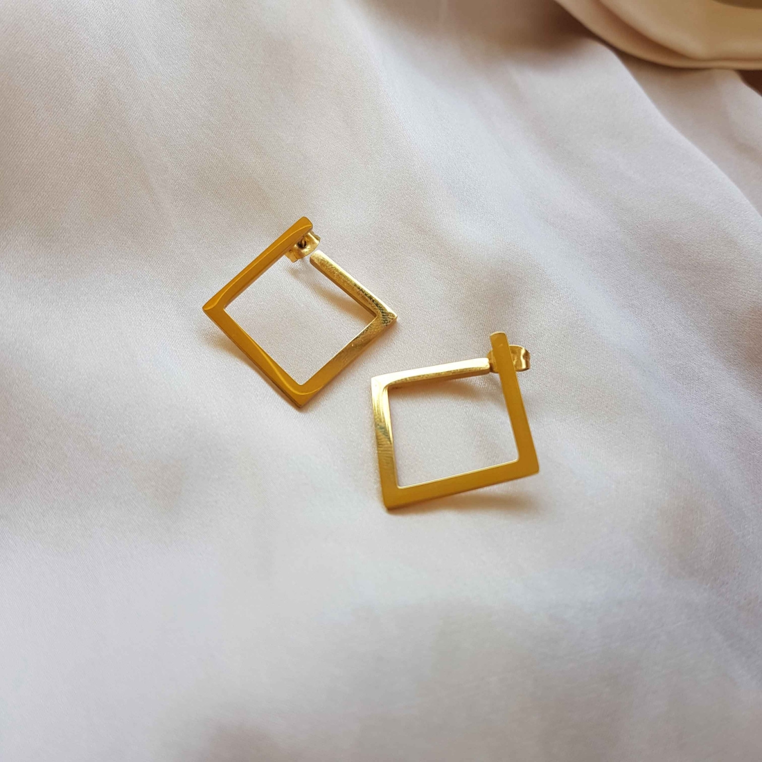 Asymmetric Square Gold Plated Earrings
