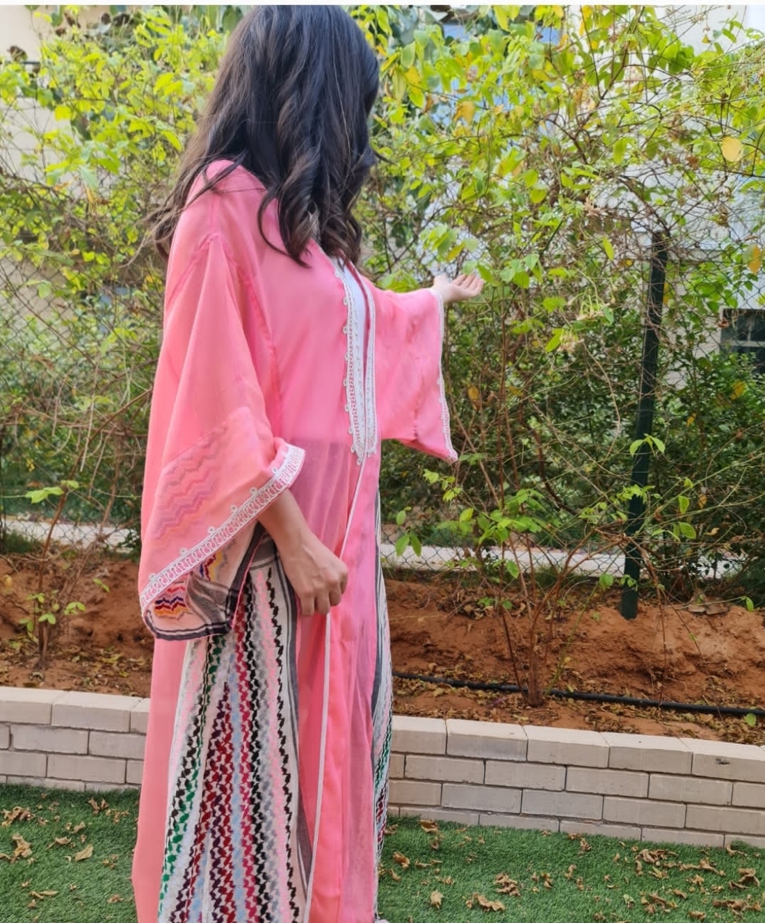 Elegant Linen Hand Embroidered koufie Abaya 