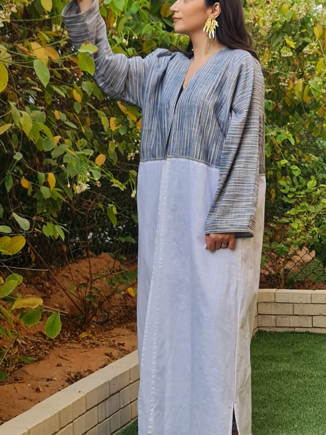 Blue and White Linen Handmade Abaya 