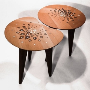 Harmonic Amoeba Design Set of 2 Walnut Tables