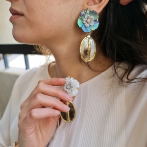 Mix & Match MOP w/turqouise Handmade Gold-Plated Clip Earrings