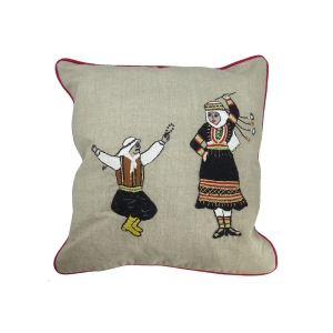 Shamaly Dabke' Hand-embroidered Fine Linen Cushion