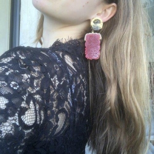 Rustic in Ruby Red Handmade Gold-Plated Earrings